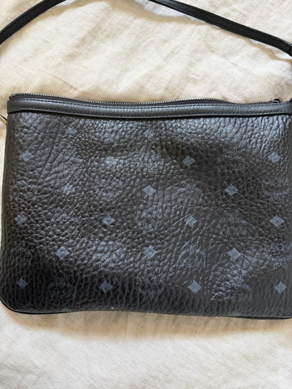 MCM Black Leather Shoulder Bag with Subtle Monogram - Picture 14 of 16